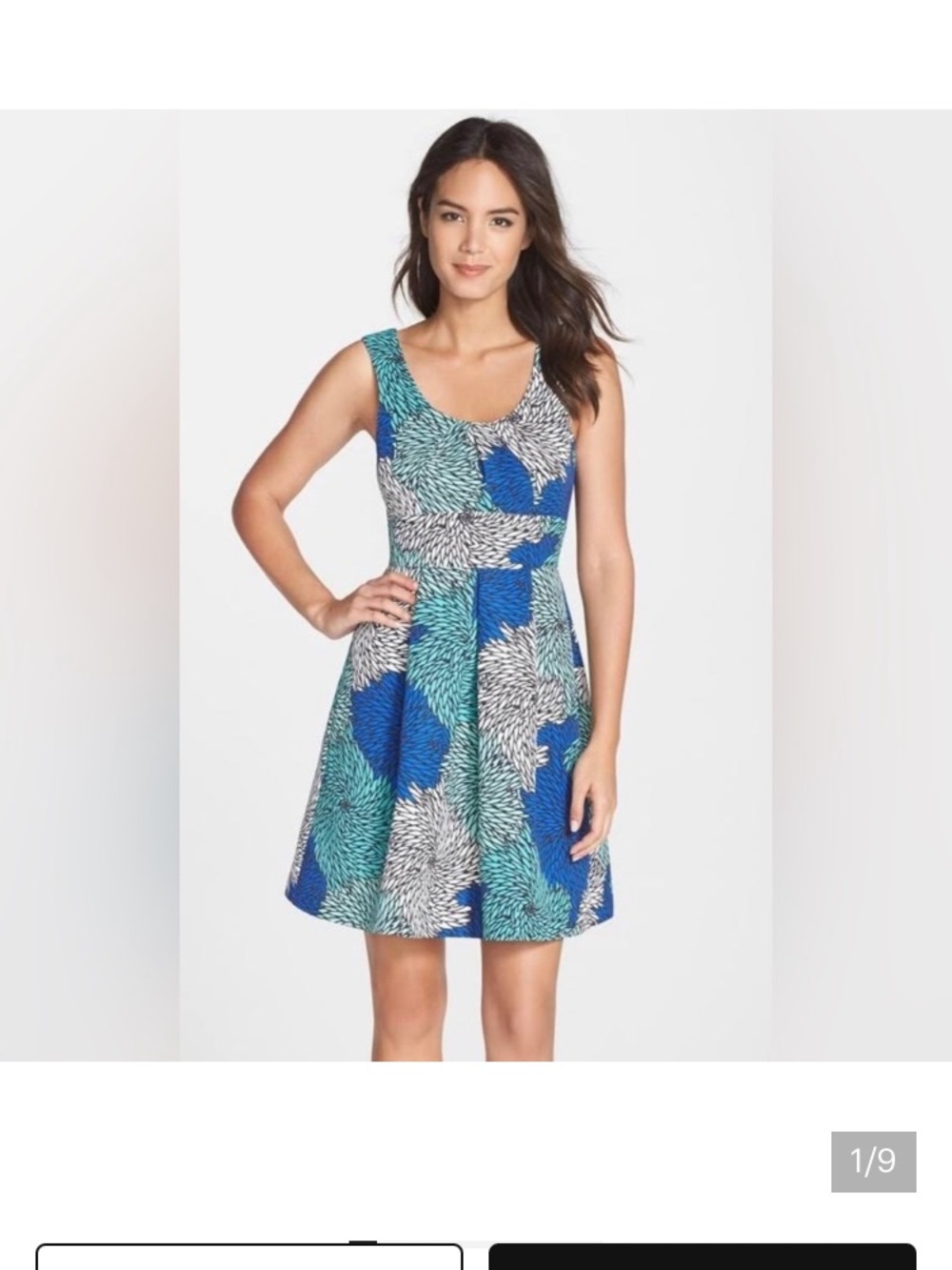 Tracy Reese Blue & Teal Floral Fit-and-Flare Mini Dress